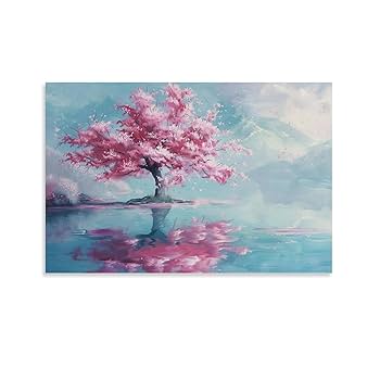 Amazon.co.jp: 絵画 川沿いに咲く桜の木インテリア 絵画 美しい